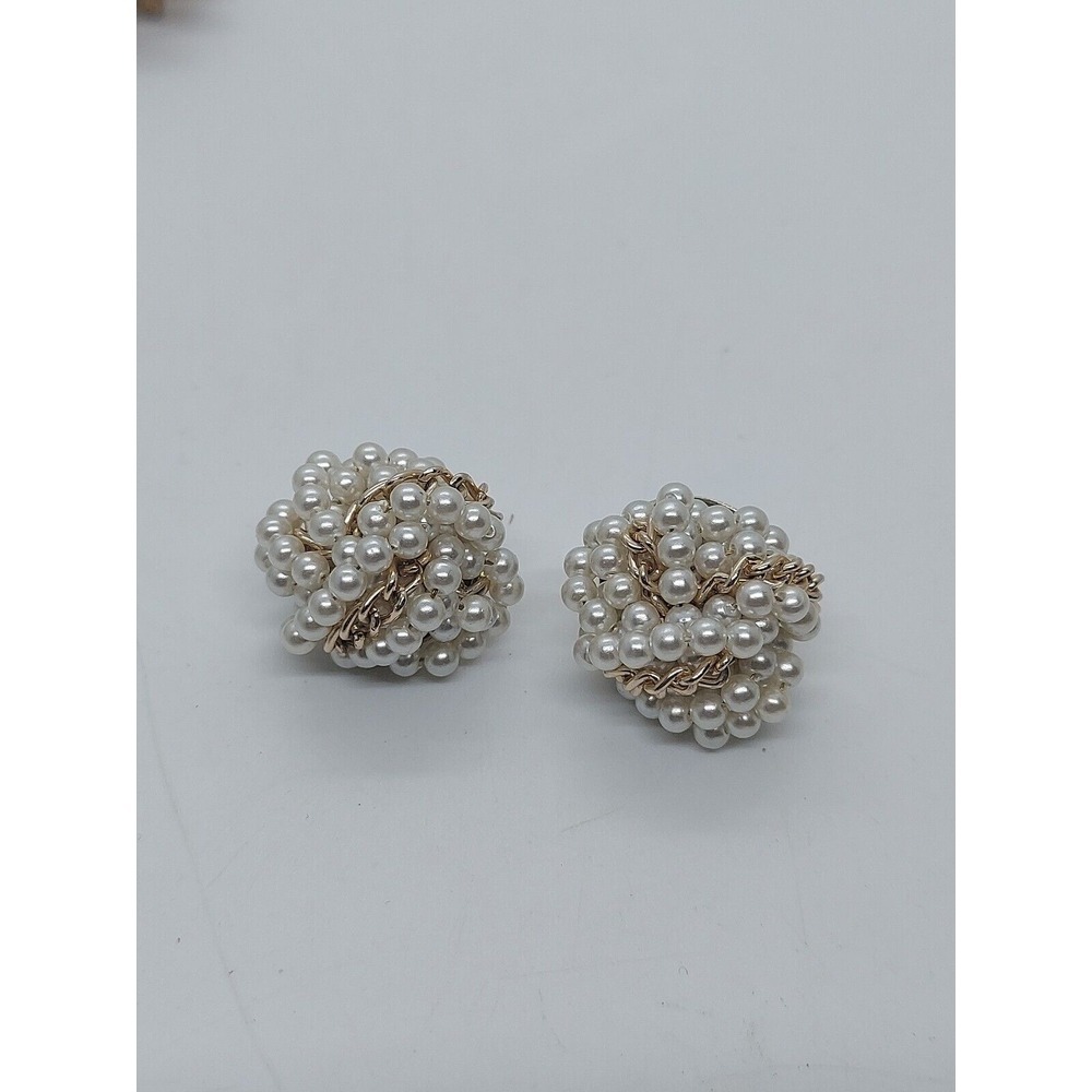 Vintage Japan Cluster Pearl Chain‎ Clip-on Earrings